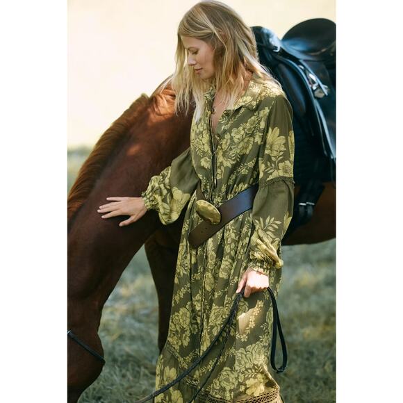 nwt by ANTHROPOLOGIE sz 1X The Eleanora Long-Sleeve Shirt dress in green floral - Picture 4 of 4